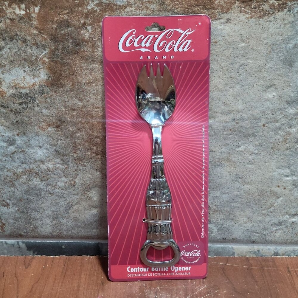 Gibson Coca Cola Coke Brand Spork Fork Spoon Contour Bottle Opener 7" Long 2002